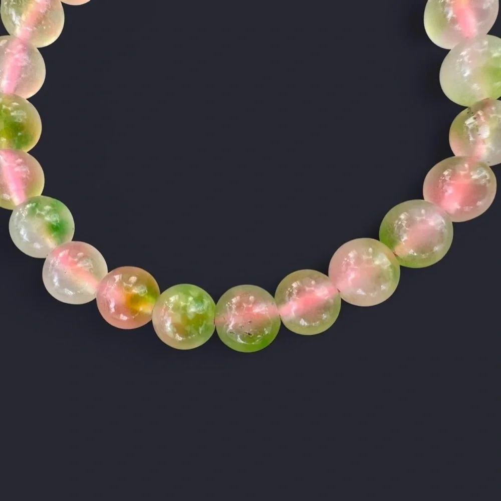 Pink Green Quartz Gemstone Bead Bracelet 8mm